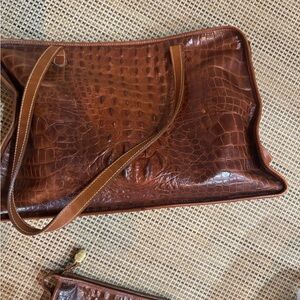 Brahmin 16 x 12 Crocodile Embossed Leather Bag and Small Clutch